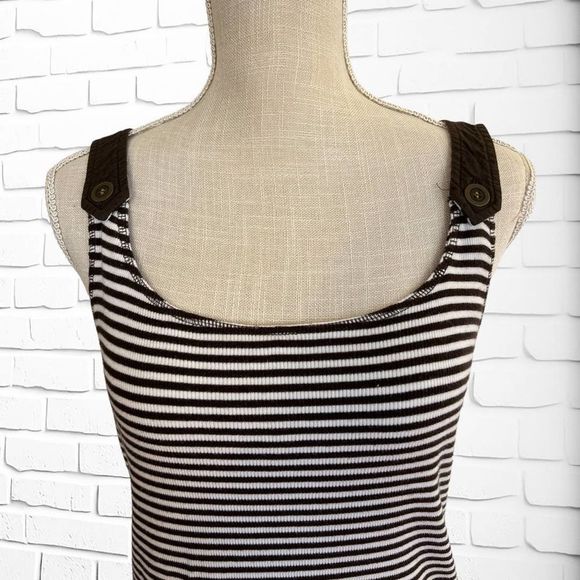 Loft, Large, Brown/White Striped Tank w/ Button Shoulder Embellishments - Picture 3 of 6